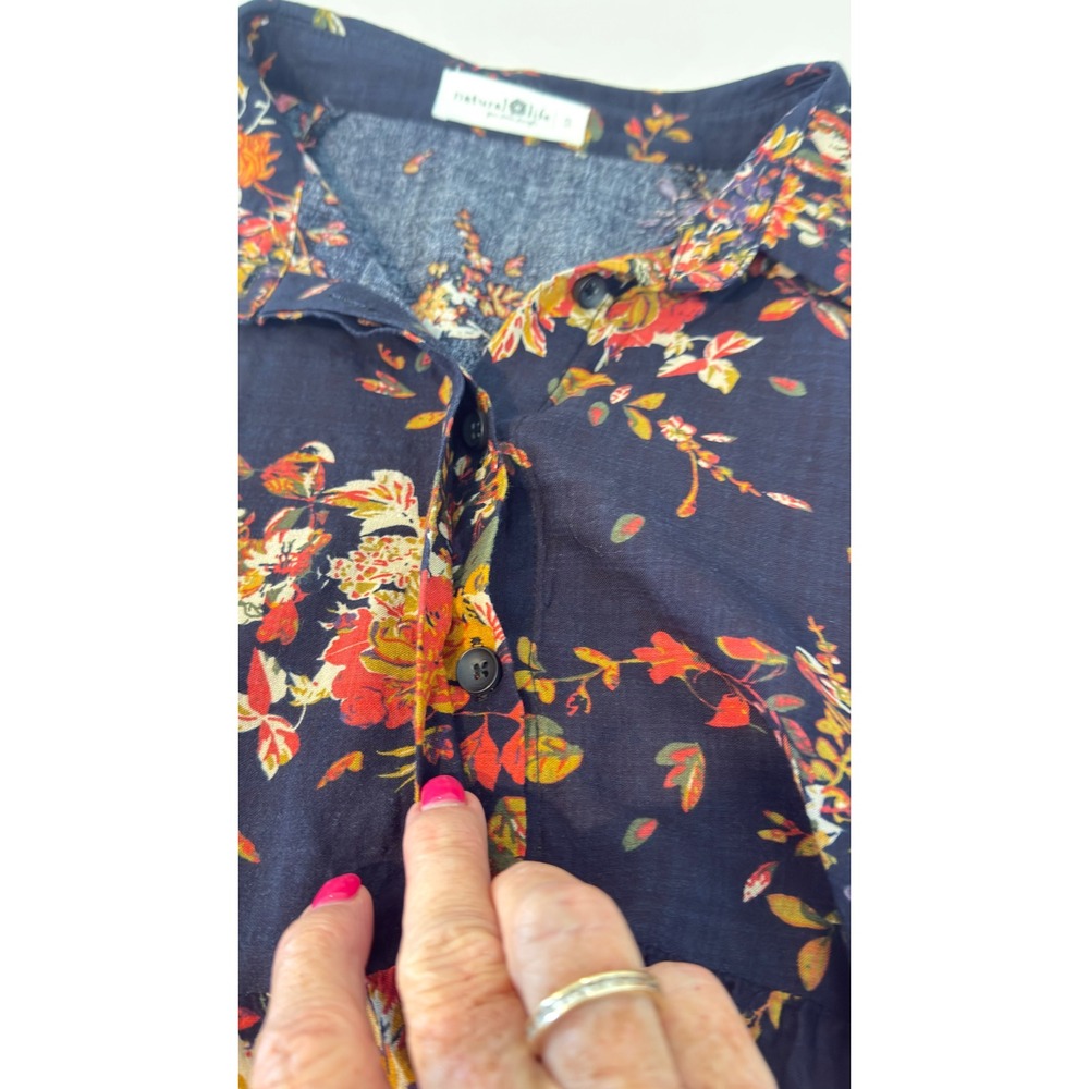 Natural Life Maxi Dress Navy Floral Tiered Button Front Womens Size Small Boho - Picture 7 of 11